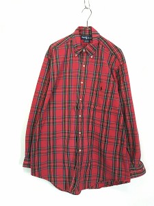 古着 90s Ralph Lauren 「BIG SHIRT」 レッド タータン チェック ポケット付 BD シャツ M 古着