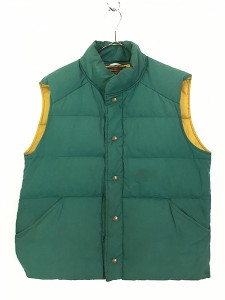 古着 80s Eddie Bauer コットン シェル グース ダウン ベスト グリーン XL位