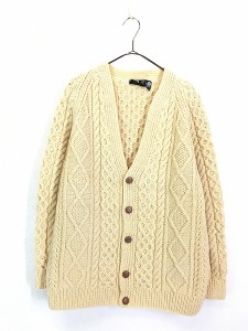 古着 70-80s Ireland製 Abbey knitwear アラン フィッシャーマン ローゲージ ウール ハンド ニット カーディガン XL位