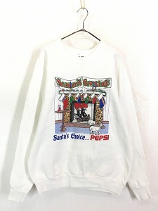 古着 90s USA製 PEPSI ペプシ クリスマス サンタクロース ポップ アート スウェット トレーナー XL 古着