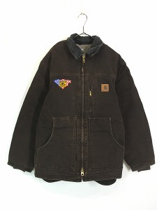 古着 Carhartt 裏地 ボア フリース ダークブラウン ダック 3ポケット ジャケット L 古着