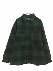 古着 60s Pendleton 黒緑 ブロック チェック メルトン ウール シャツ ジャケット M