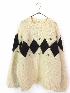 古着 90s J Crew ダイヤ ボーダー ヘビー ウール ニット セーター L