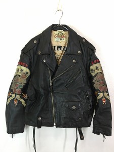 古着 90s AVIREX TATTOOING 「Homeward 1945」 本革 カウハイド レザー ダブル ライダース モーターサイクル ジャケット XL