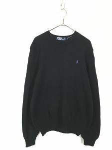 古着 Polo Ralph Lauren ワンポイント コットン ニット セーター 黒 M 古着