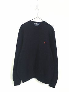 古着 Polo Ralph Lauren ワンポイント コットン ニット セーター 紺 XL 古着