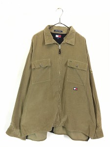 古着 90s TOMMY JEANS 「AVIATOR DENIM」 細畝 コーデュロイ バック ライン ジップ ボックス シャツ XL 古着