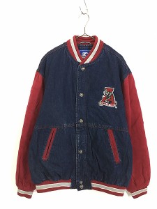 古着 90s STARTER Alabama Crimson Tide カレッジ アメフト パデット デニム スタジャン ジャケット L 古着