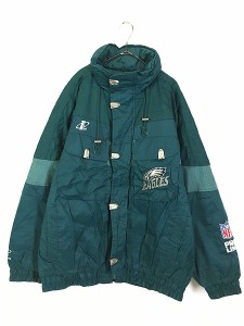 古着 90s NFL Philadelphia Eagles イーグルス 2way パデッド ナイロン ジャケット パーカー XL 古着