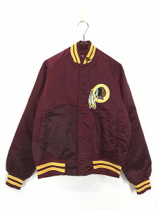 古着 90s USA製 NFL Washington Redskins レッドスキンズ 光沢 サテン スタジャン ジャケット ピンバッチ付 S 古着