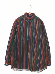 古着 90s USA製 WoolRich マルチ ストライプ コットン フランネル シャツ ネルシャツ L
