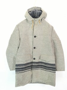 古着 70s WoolRich 裾 ボーダー 防寒 ボアライナー メルトン ウール ブランケット フーデッド コート パーカー XL位