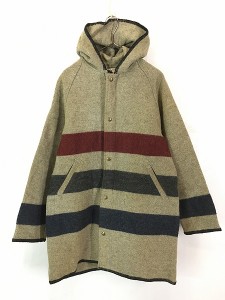 古着 70s USA製 WoolRich マルチ ボーダー メルトン ウール ブランケット フーデッド コート パーカー M