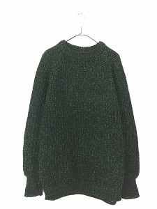 古着 80s UK製 Cottage Knitwear 黒×緑 2tone ローゲージ ウール ハンド ニット セーター XL