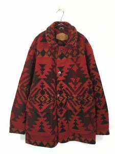 古着 80s USA製 WoolRich ネイティヴ チマヨ 総柄 ウール ブランケット コート コンチョボタン M