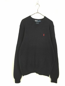 古着 Polo Ralph Lauren ワンポイント 上質 ピマコットン ライト ニット セーター 紺 L 古着