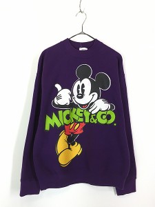 古着 90s USA製 Disney Mickey ミッキー BIG プリント スウェット トレーナー L 古着