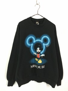 古着 90s USA製 Disney Mickey ミッキー ネオン プリント スウェット トレーナー L 古着