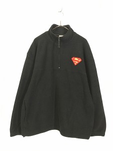 古着 90s SUPER MAN スーパーマン アメコミ ヒーロー ハーフジップ フリース ジャケット 黒 L 古着