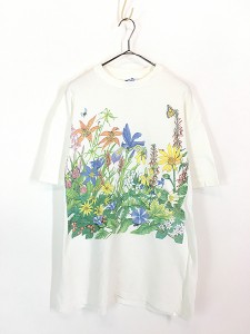 古着 90s USA製 虫 花 フラワー アート Tシャツ L 古着