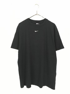 古着 NIKE センター スウォッシュ ロゴ 刺しゅう 黒 L 古着