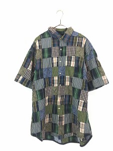 古着 00s GAP バンダナ柄 マルチ チェック パッチワーク 半袖 コットン シャツ XL