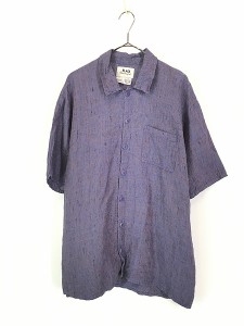 古着 90s FLAX ビッグ シルエット 半袖 100% リネン シャツ S