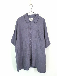 古着 90s FLAX ビッグ シルエット 半袖 100% リネン シャツ M