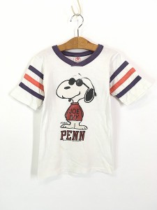 キッズ 古着 70s USA製 ARTEX Snoopy スヌーピー 「PENN」 キャラクター フットボール Tシャツ S 6歳位 古着