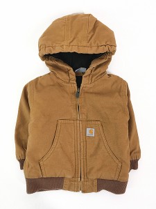 キッズ 古着 Carhartt 防寒 パデット ブラウン ダック ワーク アクティブ パーカー 12M 1歳位 古着