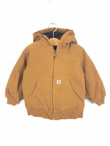 キッズ 古着 00s Carhartt 防寒 裏地キルティング ブラウン ダック ワーク アクティブ パーカー 4歳位 古着