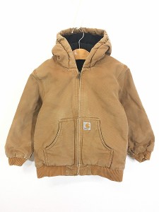 キッズ 古着 00s Carhartt 防寒 裏地キルティング ブラウン ダック ワーク アクティブ パーカー 7-8歳位 古着