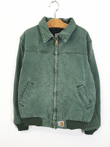 キッズ 古着 90s Carhartt 裏地キルティング ウエスタン ヨーク グリーン ダック サンタフェ ジャケット M 8歳位 古着