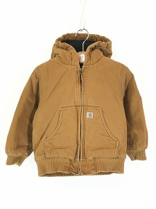 キッズ 古着 Carhartt 防寒 裏地キルティング ブラウン ダック ワーク アクティブ パーカー 4T 4歳位 古着