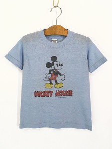 キッズ 古着 70s Disney Mickey ミッキー 両面 染込み Tシャツ 10-12 古着