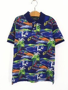 キッズ 古着 POLO Ralph Lauren 「67 POLO」 ヨット レーサー 総柄 ポロシャツ M 10-12歳位 古着