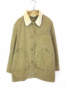 レディース 古着 80s USA製 LL Bean シェブロン ストライプ キャンバス ハンティング カバーオール ジャケット L 古着