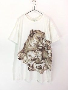 レディース 古着 90s USA製 PFI 虎 タイガー 親子 アニマル BIG プリント Tシャツ ワンピース ミニ丈 XL位 古着