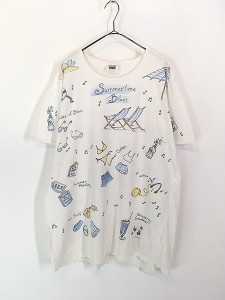 レディース 古着 90s USA製 rel e vant 「Summertime Blues」 海 ビーチ 総柄 プリント Tシャツ ワンピース ミニ丈 XL位 古着