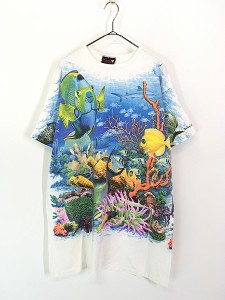 レディース 古着 90s USA製 Dinhy Laundry 海 熱帯魚 両面 プリント Tシャツ ワンピース XL位 古着