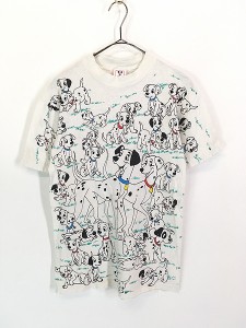 レディース 古着 80-90s USA製 Disney 101匹わんちゃん ダルメシアン 総柄 プリント Tシャツ M位 古着