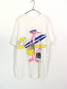 レディース 古着 80s Pink Panther ピンクパンサー 海 ビーチ キャラクター 両面 BIG プリント Tシャツ ワンピース ひざ丈 XL位 古着