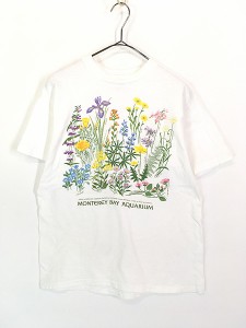 レディース 古着 90s USA製 「Monterey Bay Aquarium」 カラフル 花 フラワー プリント Tシャツ M 古着