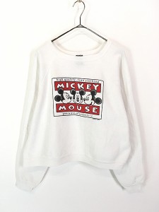 レディース 古着 90s USA製 Disney Mickey ミッキー 3連 プリント ショート丈 スウェット トレーナー M 古着