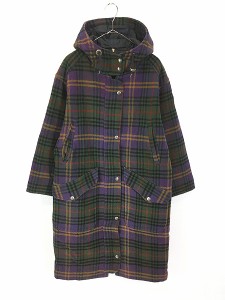 レディース 古着 90s USA製 WoolRich 裏地 キルティング チェック 総柄 ウール ブランケット ロング コート M 古着