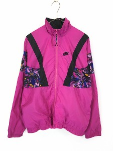 レディース 古着 90s NIKE 裏地 天竺 リップストップ 幾何学 アート 切換 クレイジー ナイロン ジャケット L 古着