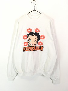 レディース 古着 90s BETTY BOOP ベティーちゃん 「KISSABLE」 キスマーク ラメ プリント スウェット トレーナー XL 古着