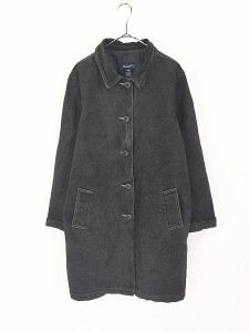 レディース 古着 DENIM&Co. ソリッド ブラック デニム ステンカラー コート ジャケット L 古着