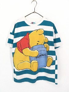 レディース 古着 90s USA製 Disney Pooh Classic クマのプーさん BIG プリント ボーダー Tシャツ M 古着