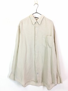 古着 90s DKNY 無地 ソリッド 100% リネン BD シャツ 生成 L 古着